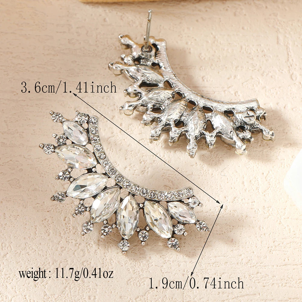 1 pair of vintage full diamond new alloy fan-shaped earrings
