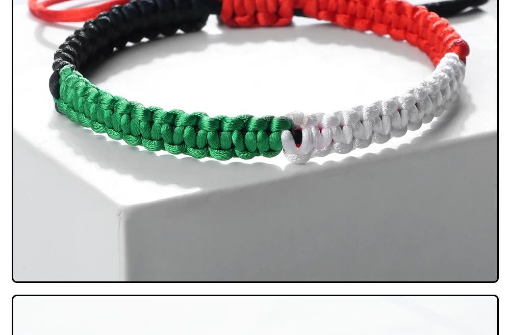Palestine Flag String Bracelet Red Black White Green Rope Braided Bangle Christmas Gift UAE Kuwait Natural Stone Beads Bracelets