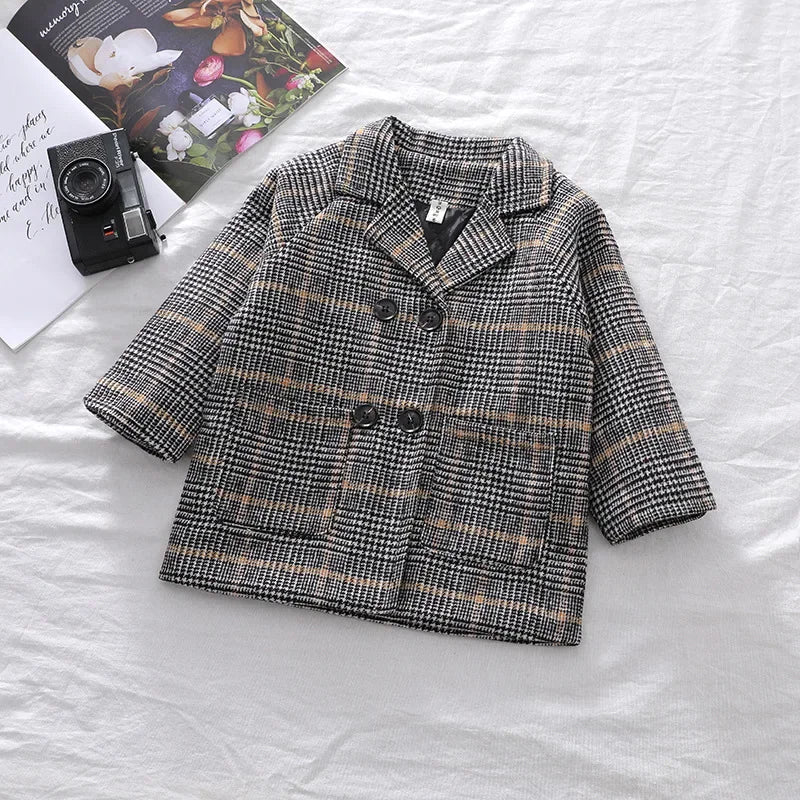 Autumn Winter Boys Fashion Jacket Solid Color Lapel Double-Breasted Long Woollen Overcoat For 2-6 Years Boys Handsome Outwear