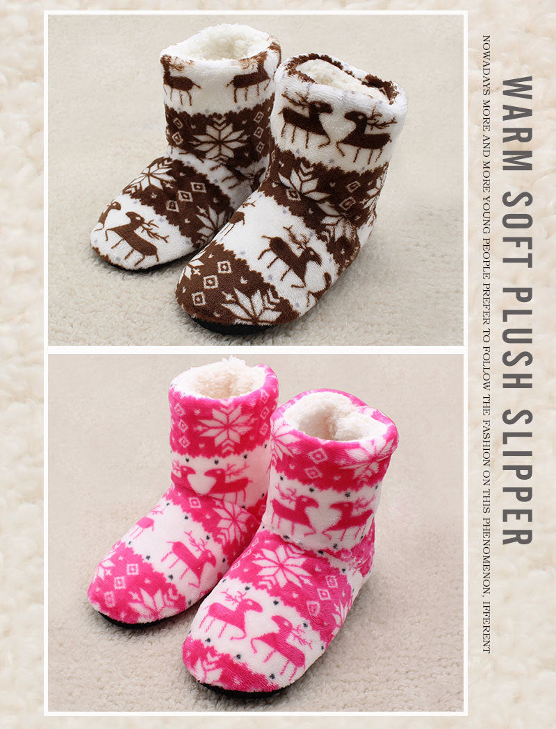 Winter Warm Slipper Womens House Fluffy Christmas Elk Fur Contton Plush Skid Anti Indoor Flat Fuzzy Female Shoes Home Boots 2023