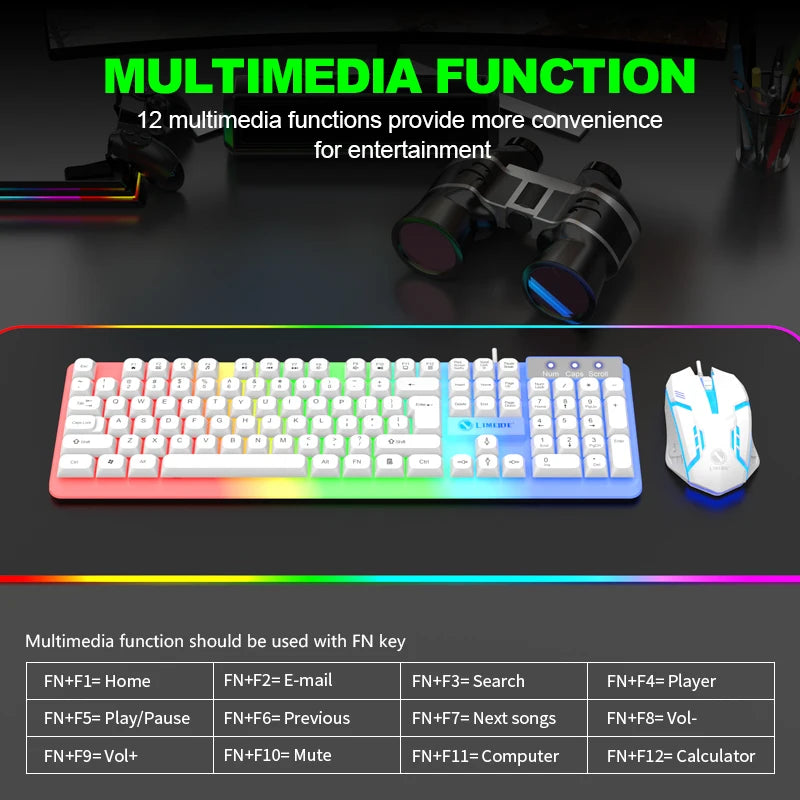 LIMEIDE GTX350 Series Wired 104 Keys Membrane Keyboard Many Kinds of Colorful Lighting Gaming and Office For Windows and IOS