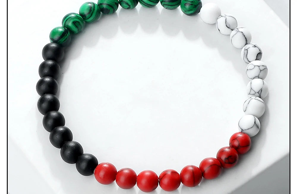 Palestine Flag String Bracelet Red Black White Green Rope Braided Bangle Christmas Gift UAE Kuwait Natural Stone Beads Bracelets