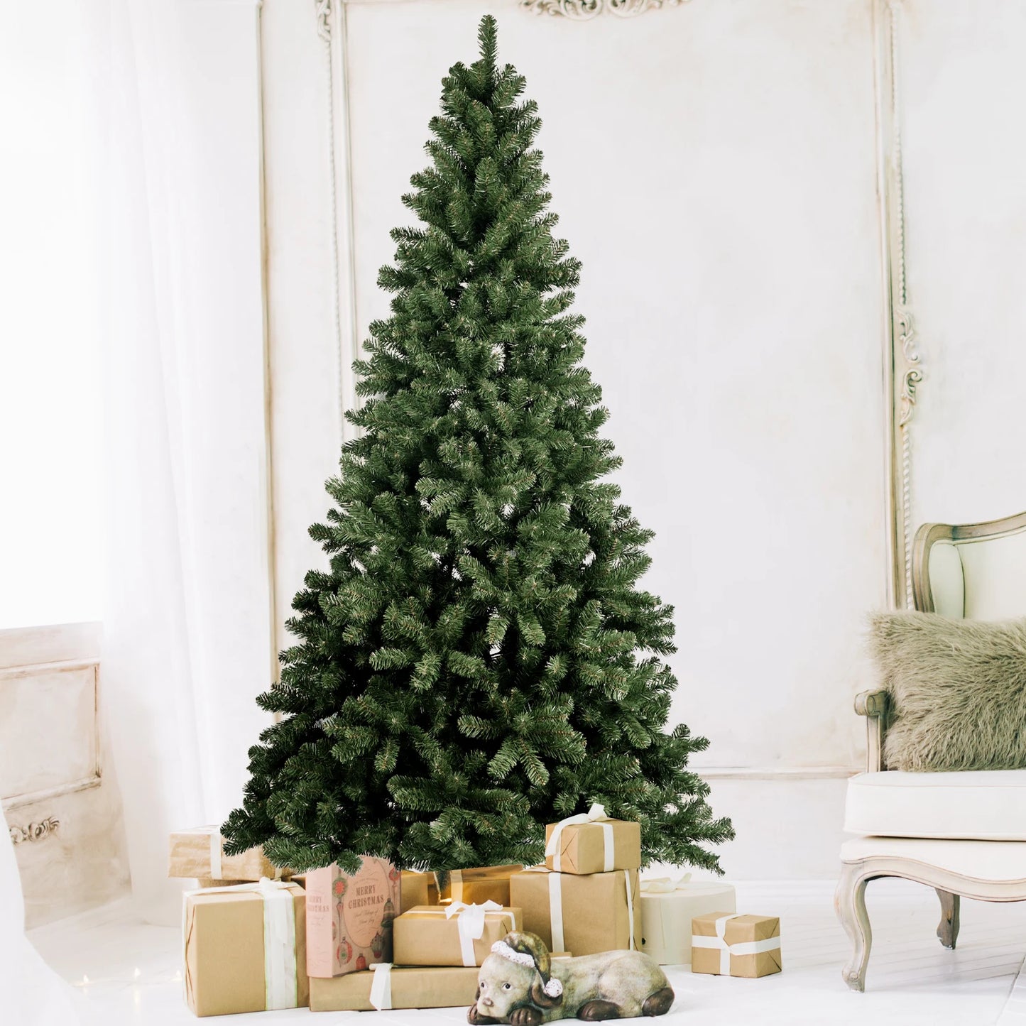 5FT/6FT/7.5FT Artificial Christmas Tree PVC Holiday halloween Xmas Tree Sturdy Metal Stand for Home/Office/Party NO Light
