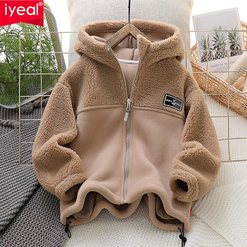 IYEAL Children's Jacket Coat Autumn Winter Warm Fleece Outerwear Boys Clothing Fleece Thickened Boy Clothes 4 8 to 10 years