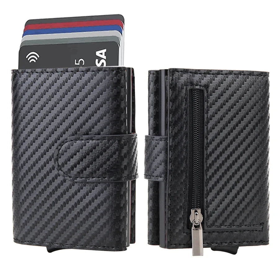 DIENQI Carbon Fiber Rfid Wallet Male Money Card Holder Pocket Mini Wallet Women Men Smart Purses Automatic Pop Up Valet Walet