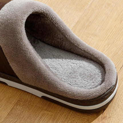 Men's Big Size Winter slippers Indoor PU Leather Home Waterproof Fluffy Casual Slides Men Bedroom Comfy Shoes Houseshoes