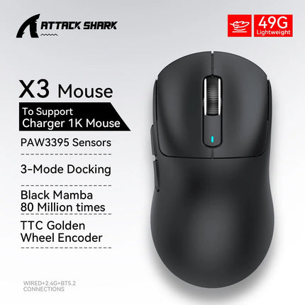 Attack Shark X3orX3Pro  PixArt 1K/4K lightweight,3-mode macro wireless gaming mouse,26K DPI PAW3395,suitable for laptop/Win/Mac