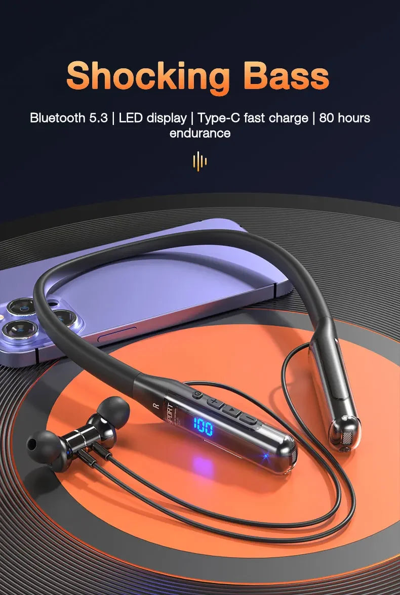EARDECO 80 Hours Endurance Bluetooth Sport Headphone with Mic Wireless Headphones Bass Stereo Neckband Earphones Bluetooth 5.3