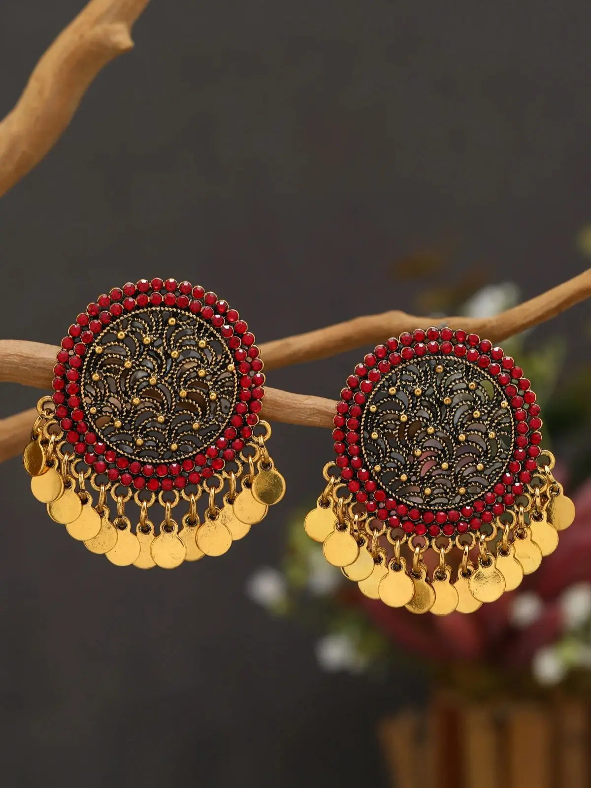 Exaggerated retro round earrings with Bohemian hollow pieces, tassels, and Indian style earrings
