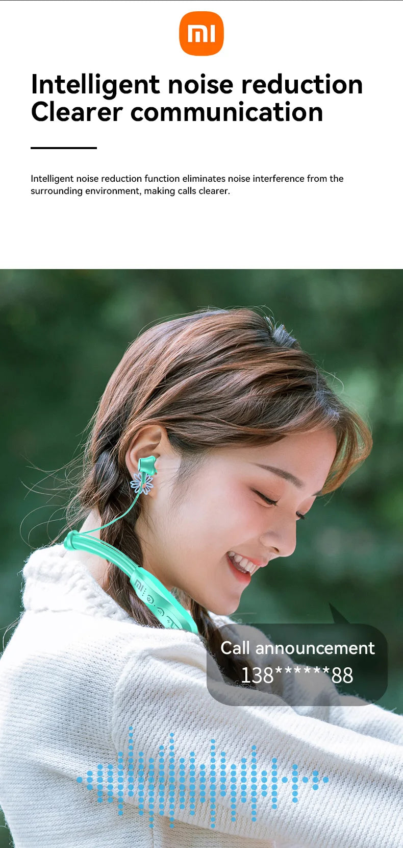200 Hour Play XIAOMI i35 Neckband Wireless Earbuds Bluetooth5.3 Stereo Earphones Noise Reduction Sport Neckband Headset