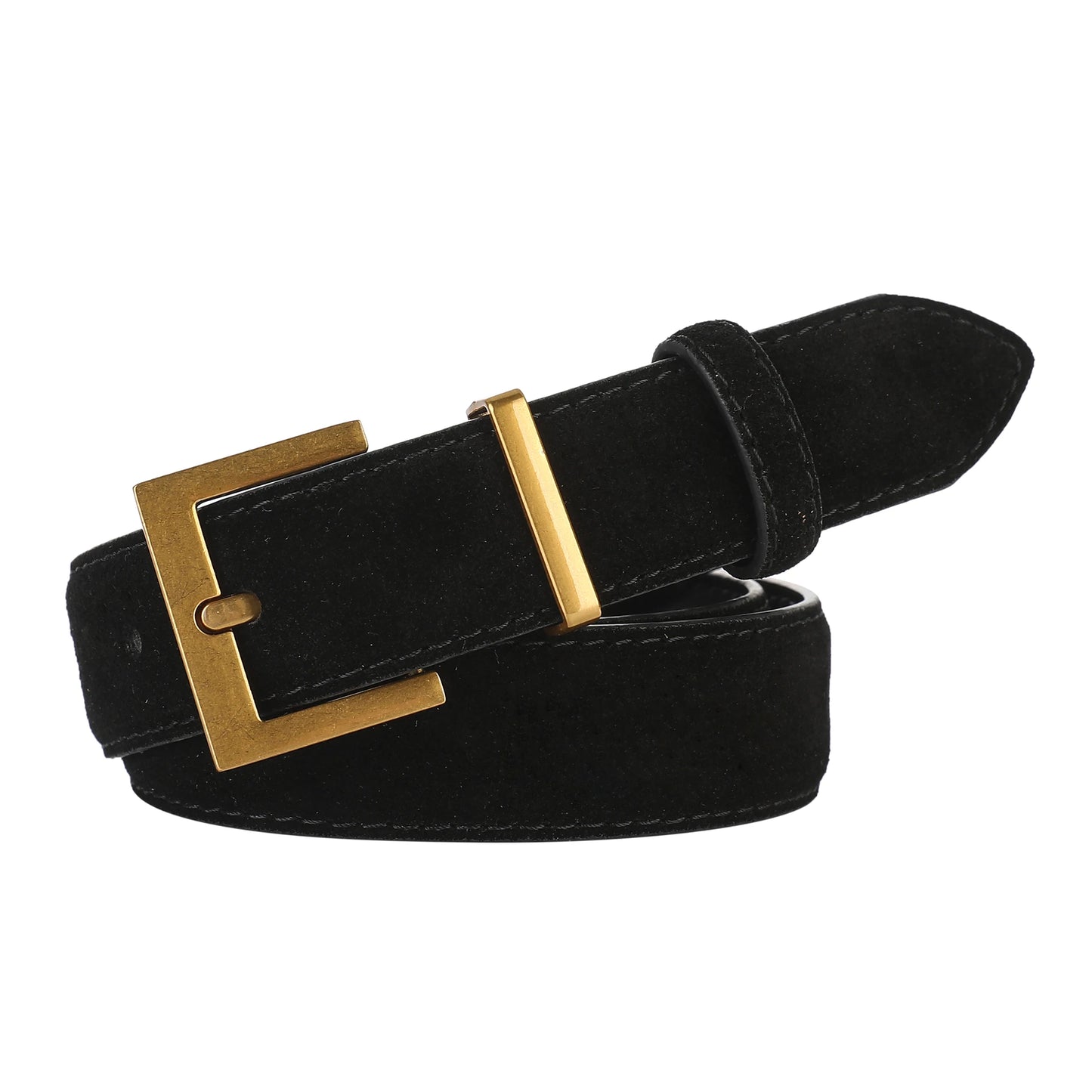 Luxury Genuine Leather Women Belt for Jeans and Dress Vintage Suede Cowhide Waistband Golden Square Buckle Ladies Trendy Belts