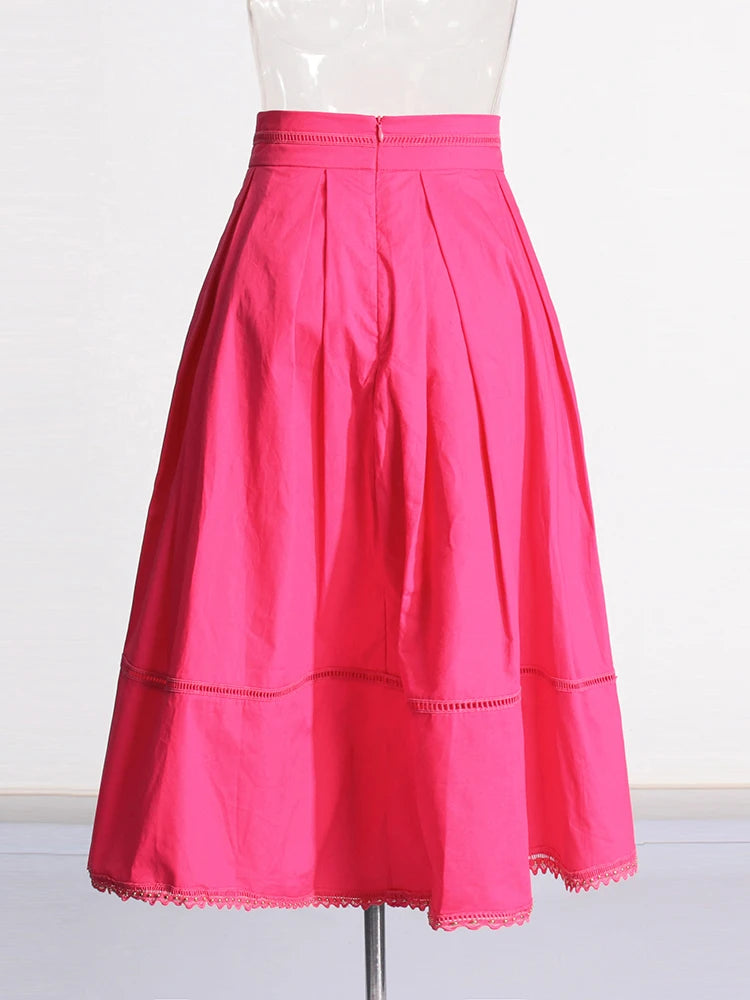 TWOTWINSTYLE Casual Two Piece Set For Women Lapel Short Sleeve Top High Waist A Line Skirt Minimalist Sets Female Fashion New
