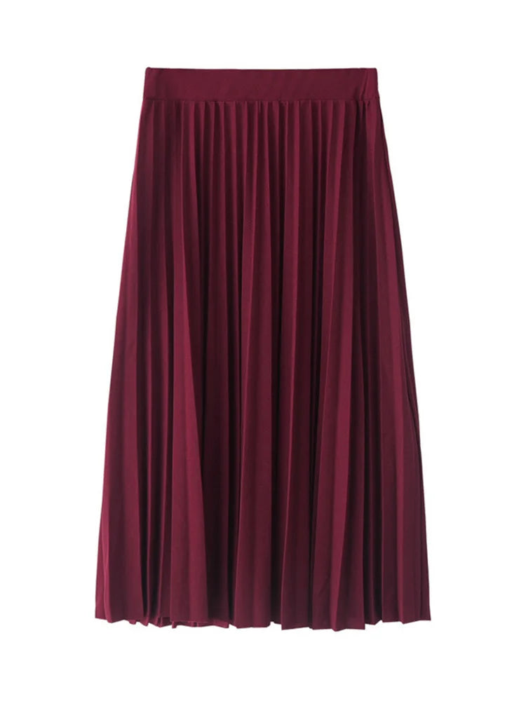 Spring and Autumn New Fashion Women's High Waist Pleated Solid Color Half Length Elastic Skirt Promotions Lady Black Pink
