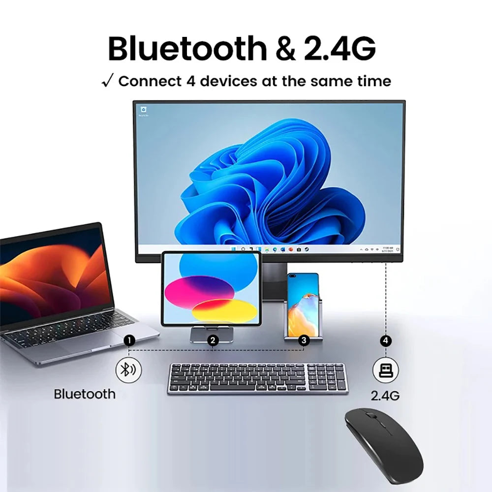 Bluetooth Wireless Keyboard Mini Keyboard For MacBook iPad 2.4G Rechargeable Gaming Receiver For Android iOS Windows