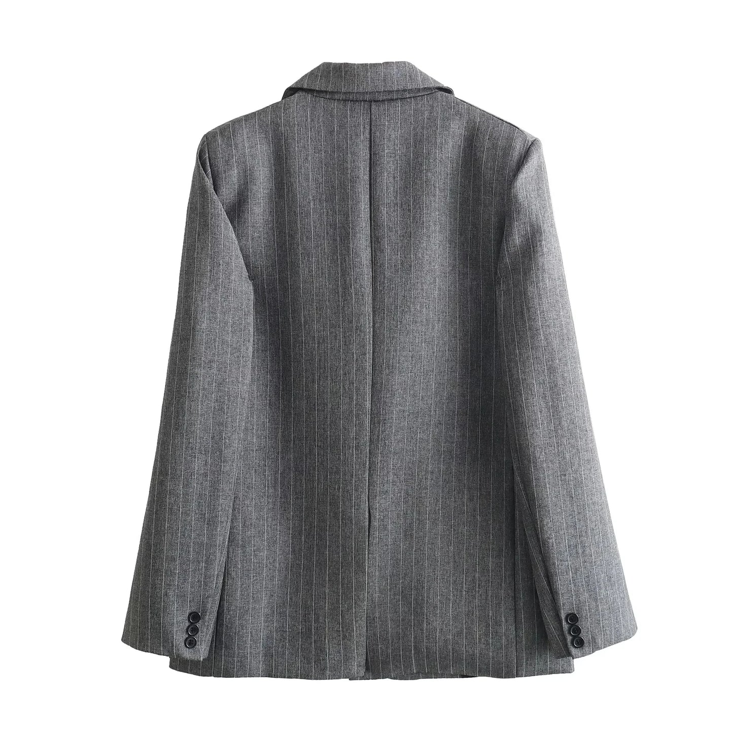 TRAF 2024 Spring Women Fashion Grey 2 Piece Sets Woman Pinstripes Pockets Slim Blazer Coat + Zipper Versatile Female Mini Skirts