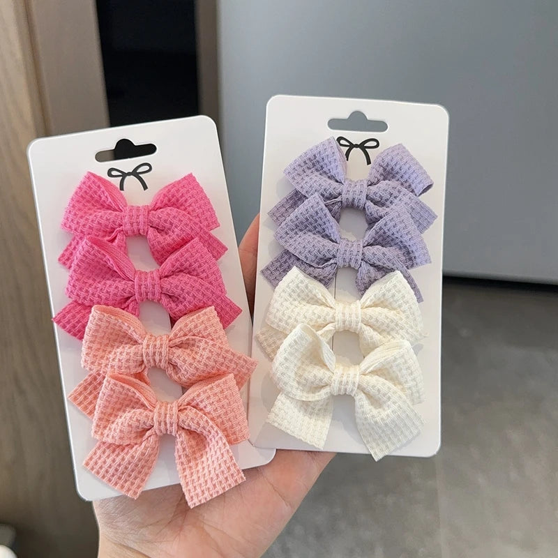 4/6/10Pcs Soft Cotton Bow Hairpin Girl Sweet Design Hairpin Color Block Delicate Hairgripe Barrettes Kawaii Child Accessories