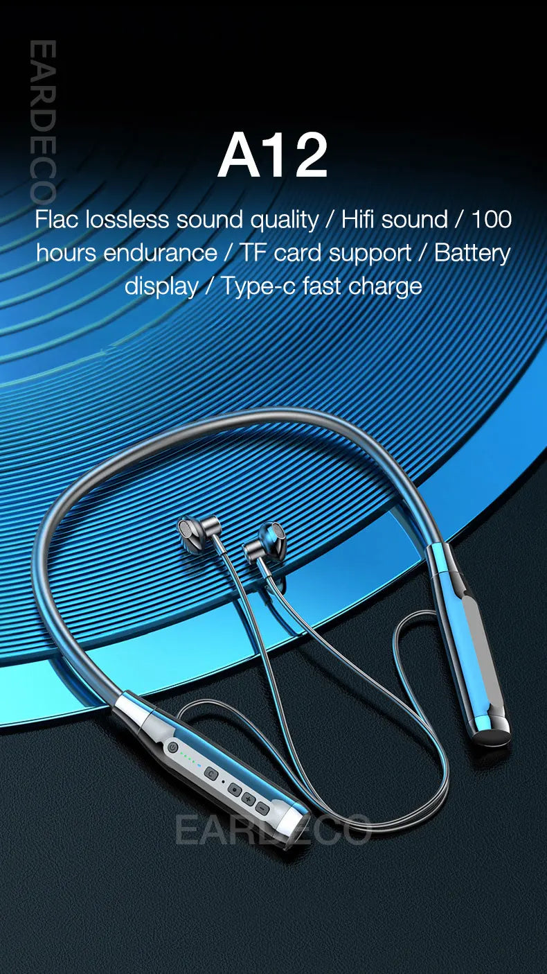 EARDECO 100 Hours Endurance Wireless Headphones Bass Bluetooth Headphone Inear Neckband Earphones Sport Headset with Mic Stereo