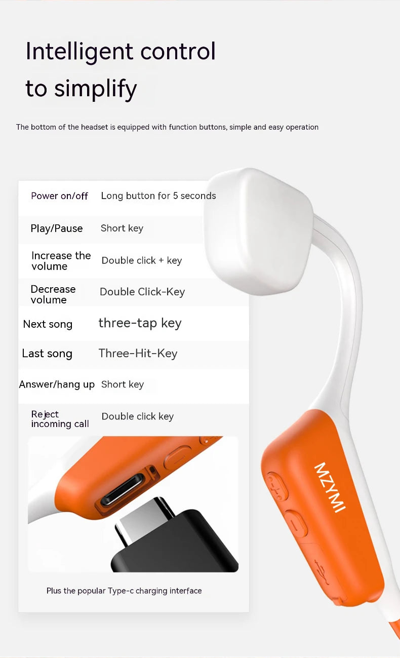 MZYMI A20 Bone Conduction Neckband Wireless Earphones Mijia Bluetooth Headphones Sports Over Ear Headset With Mic Stereo Earbud