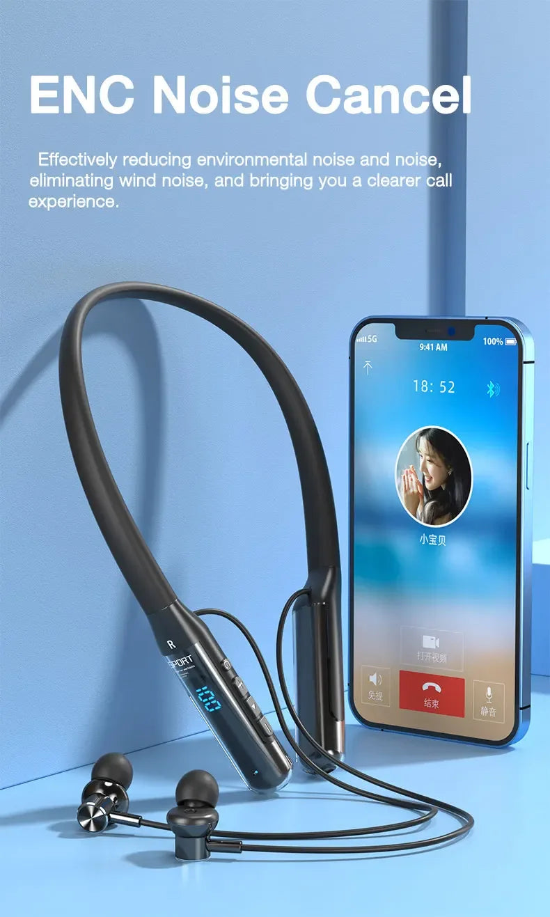 EARDECO 80 Hours Endurance Bluetooth Sport Headphone with Mic Wireless Headphones Bass Stereo Neckband Earphones Bluetooth 5.3