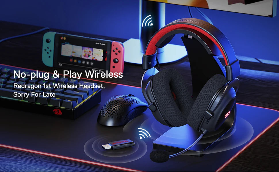 Redragon H510 PRO Zeus-X RGB Wireless USB Gaming Headset - 7.1 Surround Sound 53MM Audio Drivers Memory Foam Ear Pads Headphone