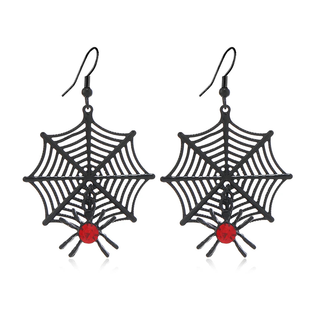 A pair of fashionable hanging earrings for women, with exaggerated creativity, spider skull inlaid with rhinestones, funny acryl