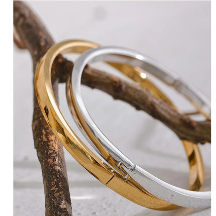 Yhpup 60mm Waterproof 316L Stainless Steel Round Smooth Bracelet Bangle Women Minimalist 18k Gold Color Texture Charm Jewelry