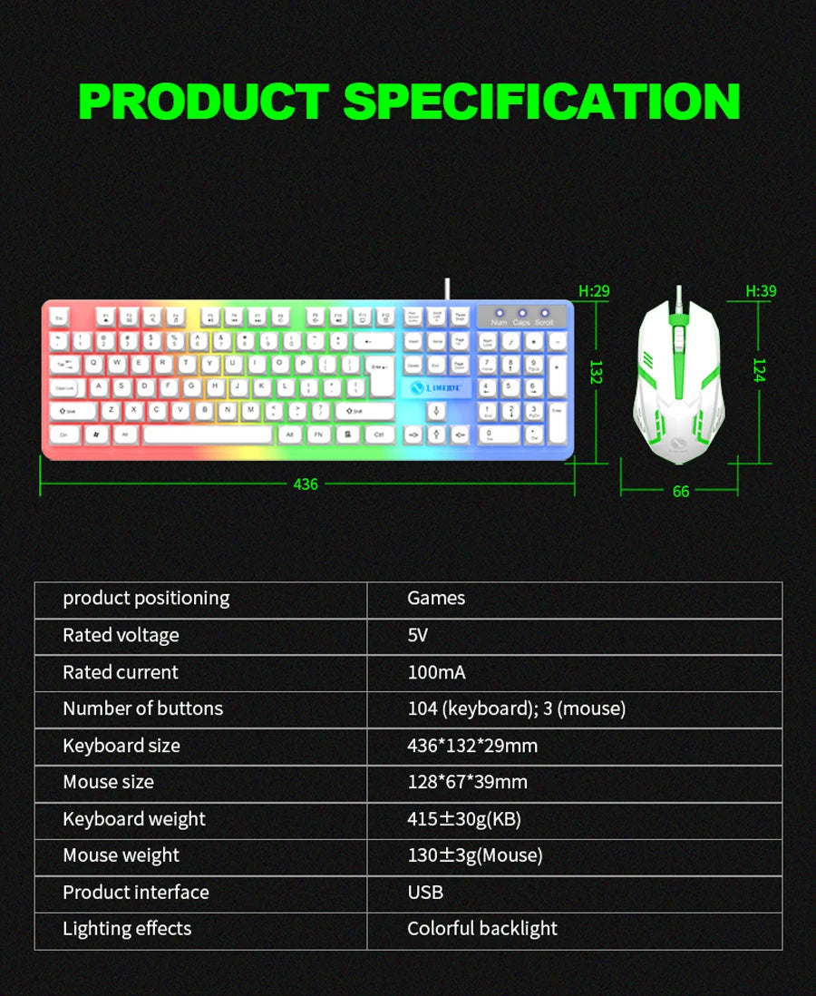 LIMEIDE GTX350 Series Wired 104 Keys Membrane Keyboard Many Kinds of Colorful Lighting Gaming and Office For Windows and IOS