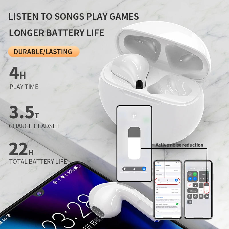 Original Air Pro 6 TWS Wireless Headphones Fone Bluetooth Earphones Mic Pods InEar Earpods Pro6 sport Headset For Xiaomi