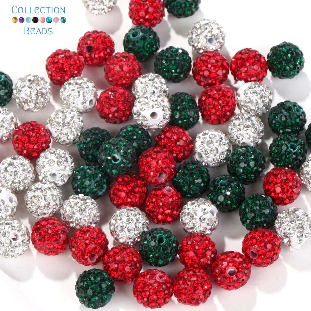 45pcs 10mm Christmas Color Czech Crystal Rhinestones Pave Clay Round Disco Ball Spacer Beads For Jewelry Making Accessries