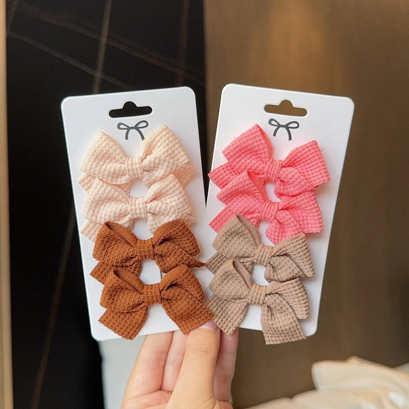 4/6/10Pcs Soft Cotton Bow Hairpin Girl Sweet Design Hairpin Color Block Delicate Hairgripe Barrettes Kawaii Child Accessories
