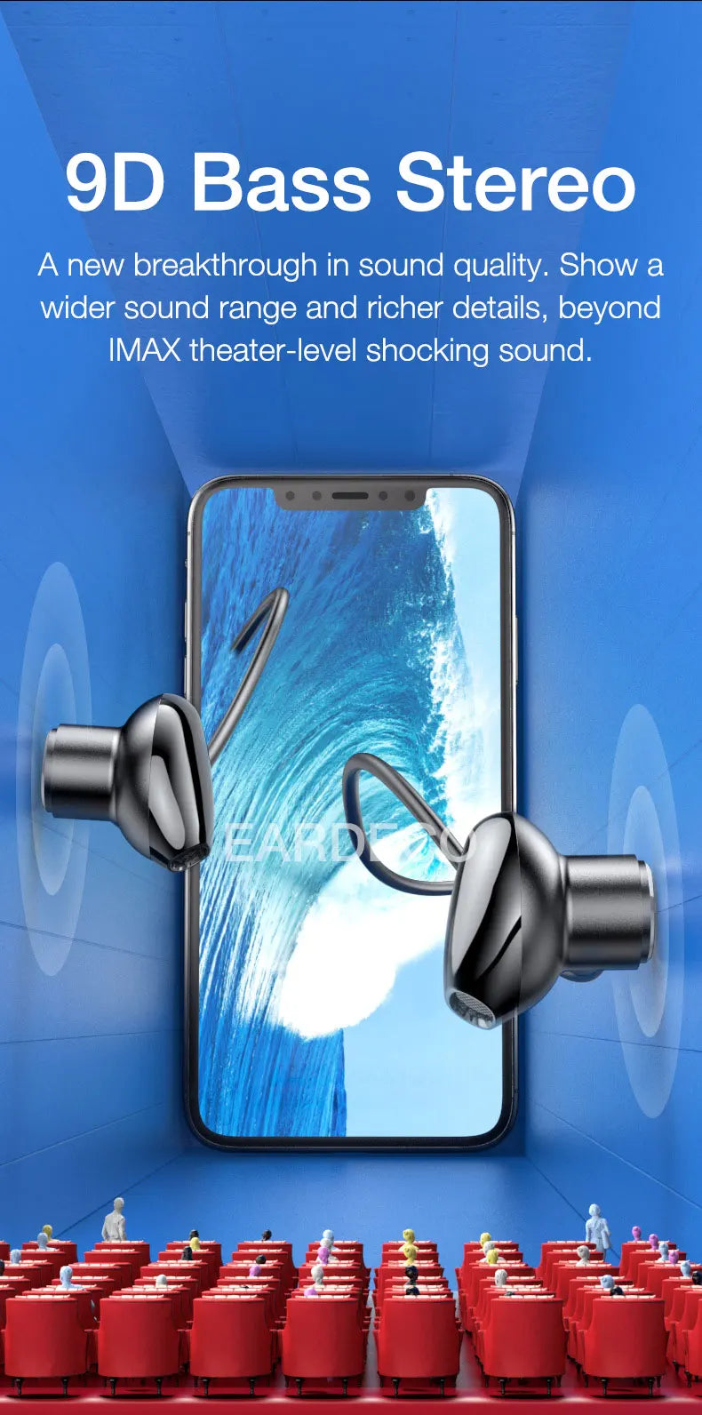 EARDECO 100 Hours Endurance Wireless Headphones Bass Bluetooth Headphone Inear Neckband Earphones Sport Headset with Mic Stereo