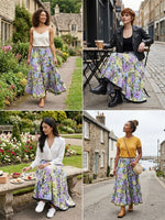 Blackfever Women's Purple & Green Floral Tiered Maxi Skirt - 100% Cotton