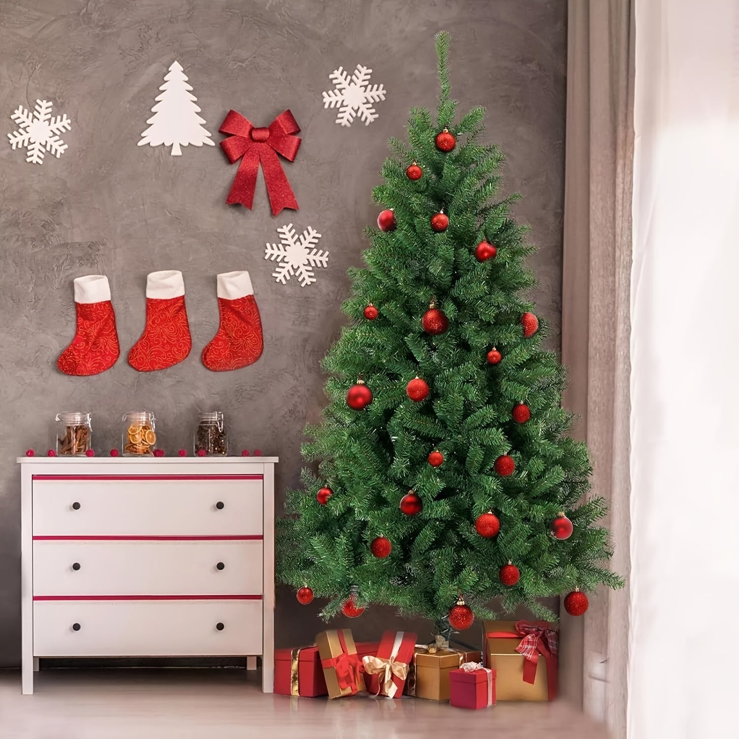 6ft/1.8m Christmas Tree Traditional Artificial Green Xmas Tree 850 Tips With Metal Stand For Home & Office - Perfect For Holiday Parties, Mall Displays, And Hotel Decorations, No Power Needed, Green Pine Design