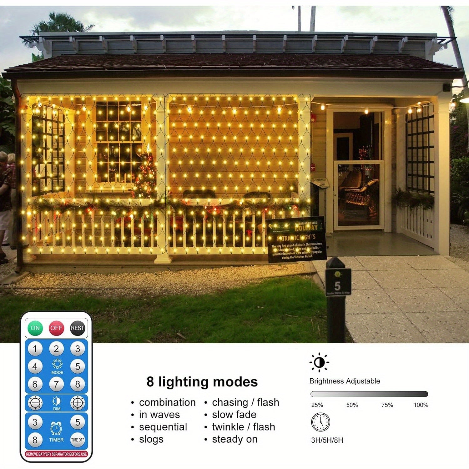 Outdoor Net Lights Solar Powered Mesh Lights for Bushes, 3X2m Mini Led Fairy Lights Solar Garden Tree Lights Outside Fairy String Lights Green Wire with Remote (Warm White)