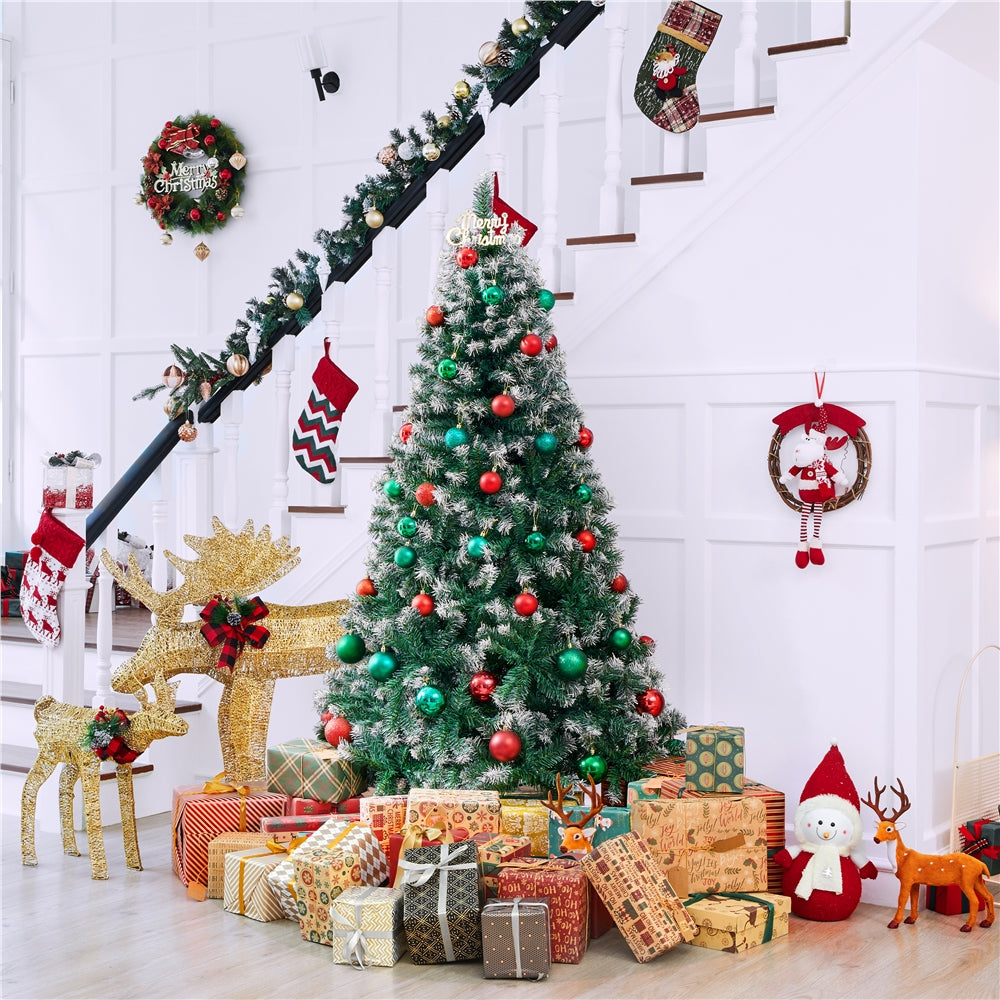 Costoffs Artificial Christmas Tree Snow Dusted Christmas Tree Hinged Lifelike Spruce Holiday Decorative Tree with Foldable Stand and PVC Tips