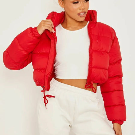 WOMENS LADIES QUILTED WINTER COAT THICK PUFFER PADDED CROP HOODED JACKET PARKA