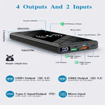 Wireless Power Bank 10000mAh | 20W PD + QC3.0 Fast Charging, 15W Wireless Charger with LED Display, 2 Inputs & 4 Outputs for iPhone, Samsung, Huawei, iPad, Headsets