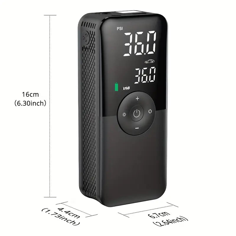 Portable Tire Inflator for Cars, Motorcycles & Bicycles – Compact Air Pump with Digital Display, Fast Inflation & Rear Storage Case