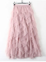 Tutu Tulle Long Maxi Skirt Women Fashion 2023 Korean Cute Pink High Waist Pleated Skirt Mesh Female Lady Aesthetic Faldas