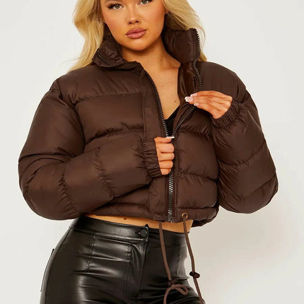 WOMENS LADIES QUILTED WINTER COAT THICK PUFFER PADDED CROP HOODED JACKET PARKA