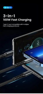 3 In 1 100w Transparent Fast Charging Cable Type C Usb Micro For Iphone Samsung Huawei Xiaomi Pilot Lamp Charger Usb C 6A