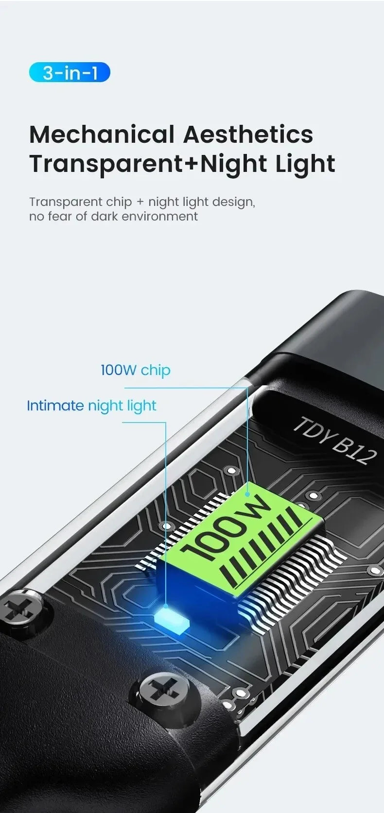 3 In 1 100w Transparent Fast Charging Cable Type C Usb Micro For Iphone Samsung Huawei Xiaomi Pilot Lamp Charger Usb C 6A