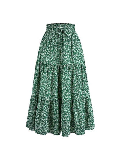 Floral Ruffle Layered Hem Drawstring Skirt Casual Skirt For Spring Summer Women's Clothing