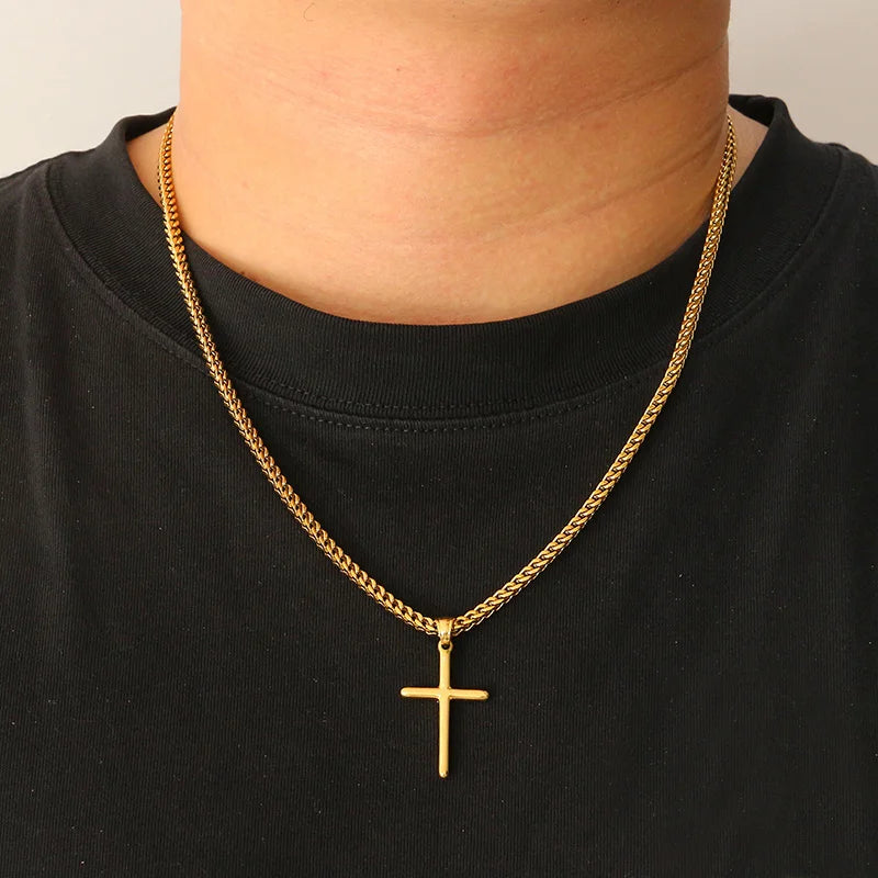 Punk Cross Pendant Link Chain for Men Women 316L Stainless Steel Hip Hop Necklace Gold Silver Fashion Jewelry Gift Waterproof