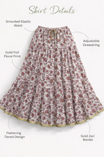 Blackfever White & Pink Floral Tiered Cotton Skirt – Free Size