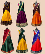 Yellow Purple Kerala Half Saree Set | South Indian Traditional Outfit | Ready-to-Wear Skirt & Dupatta | Unstitched Blouse