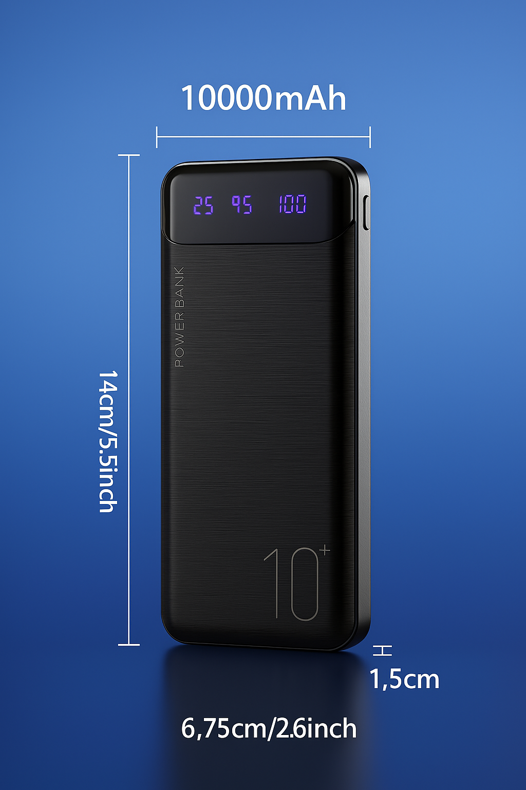 10000mAh Portable Power Bank – Dual USB Output, Fast Charging 5V/2.1A USB Charger with LED Digital Display, Type-C/Micro Input – Compatible with iOS & Android Devices