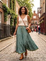 Blackfever Women's Sage Green Maxi Skirt - 100% Cotton with Gold Print