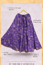 Blackfever Royal Purple Floral Tiered Cotton Skirt - Free size