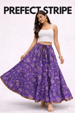 Blackfever Royal Purple Floral Tiered Cotton Skirt - Free size
